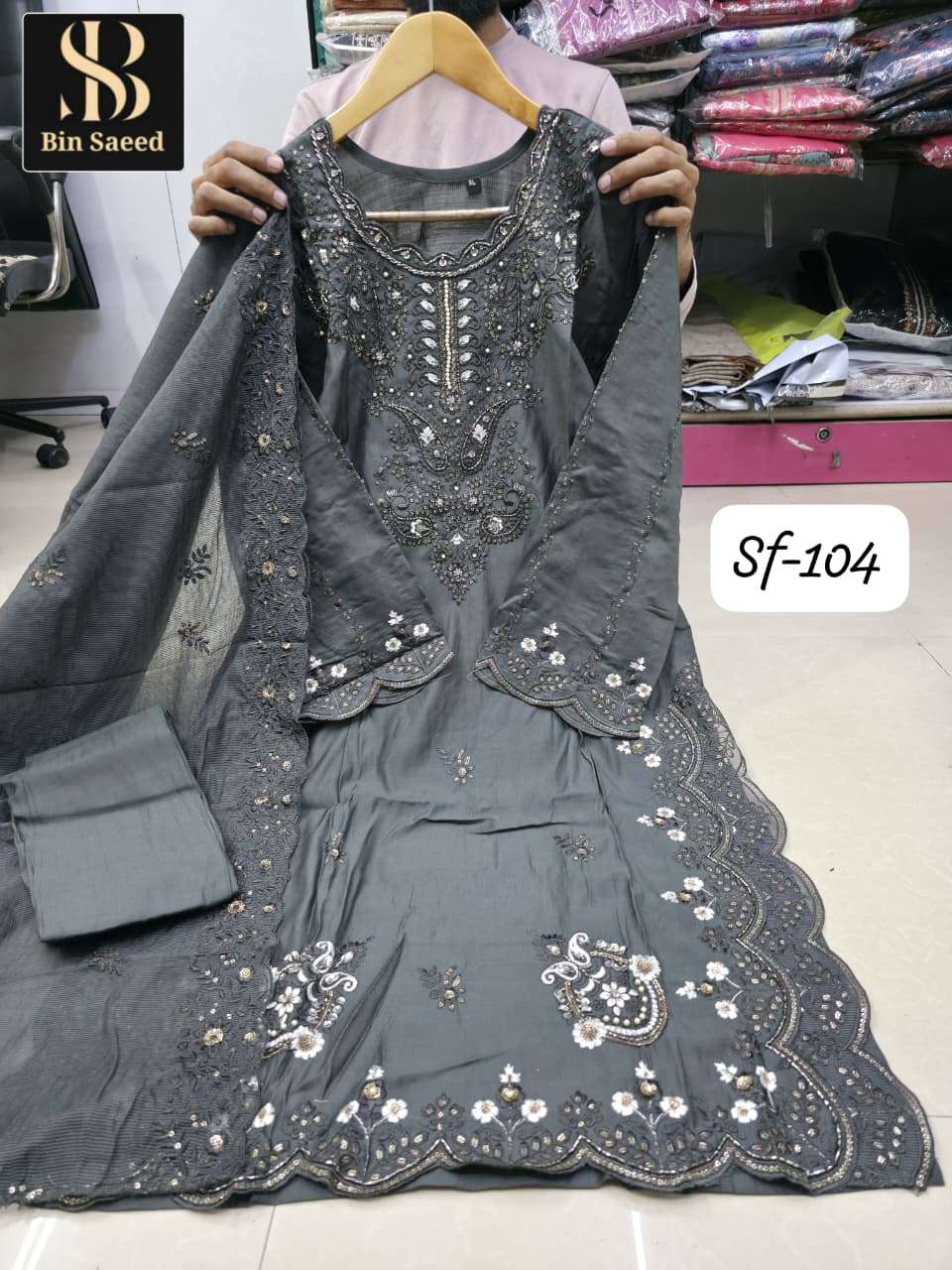 BIN SAEED SF-104 BY ASLIWHOLESALE DESIGNER PURE COTTON EMBROIDERY DRESSES-00272