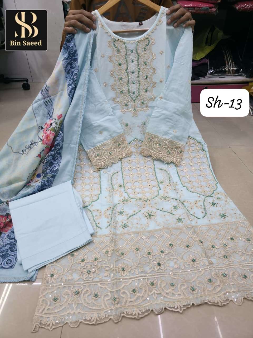 BIN SAEED SH-13 BY ASLIWHOLESALE DESIGNER PURE COTTON EMBROIDERY DRESSES-00272