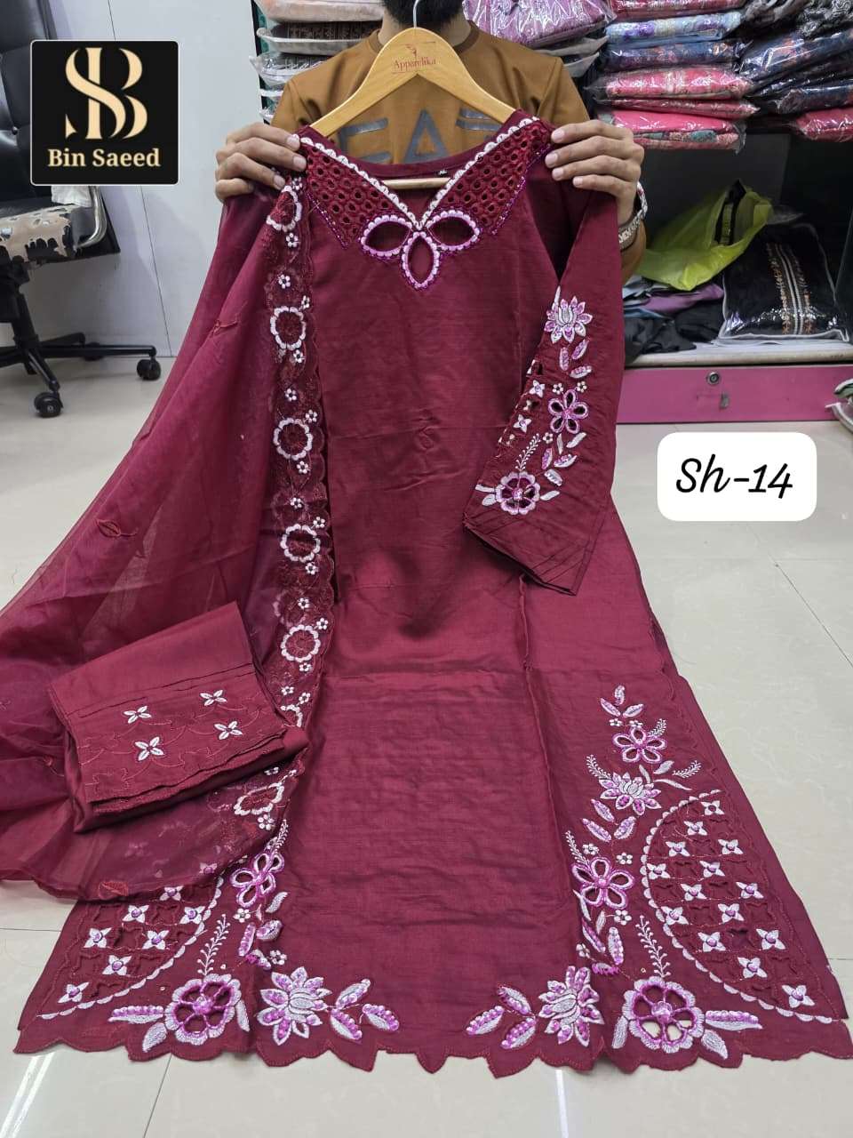  BIN SAEED SH-14 BY ASLIWHOLESALE DESIGNER PURE VISCOSE LINEN EMBROIDERY DRESSES-00272