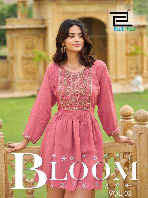 BLUE HILLS BLOOM VOL-3 3001 TO 3004 SERIES PURE RAYON TUNICS-00099 