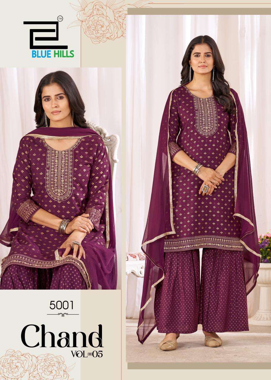 BLUE HILLS CHAND VOL-5 5001 TO 5006 SERIES PURE RAYON PRINTED DRESSES-00099