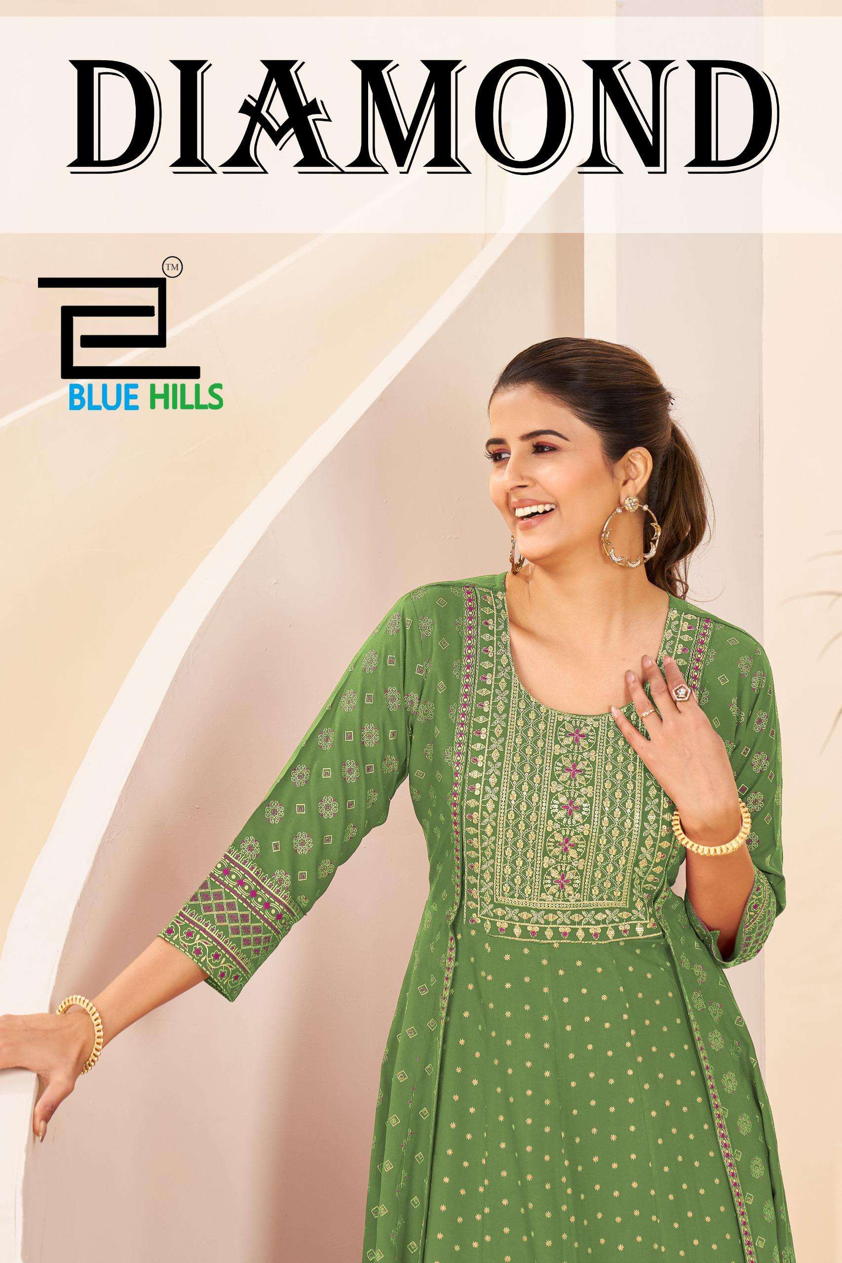 BLUE HILLS DIAMOND 1001 TO 1004 SERIES PURE RAYON EMBROIDERY KURTIS-00099