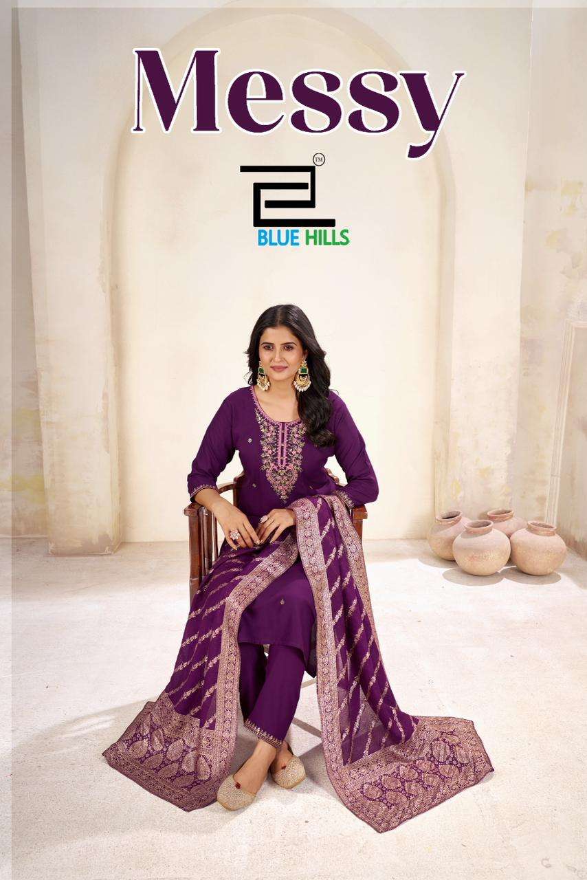 BLUE HILLS MESSY 1001 TO 1006 SERIES PURE RAYON THREAD WORK DRESSES-00099