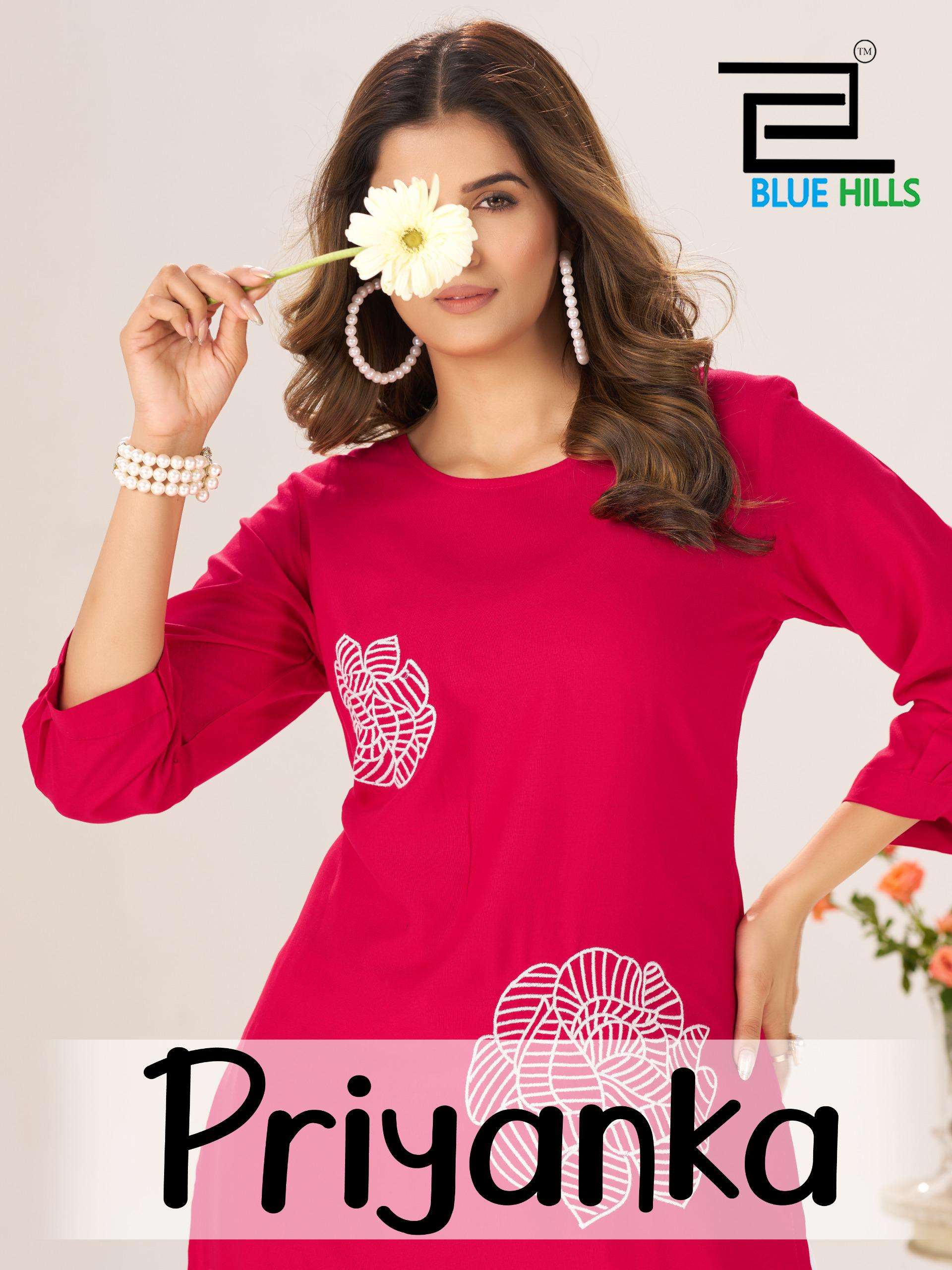 BLUE HILLS PRIYANKA 1001 TO 1006 SERIES PURE RAYON EMBROIDERY KURTIS-00099