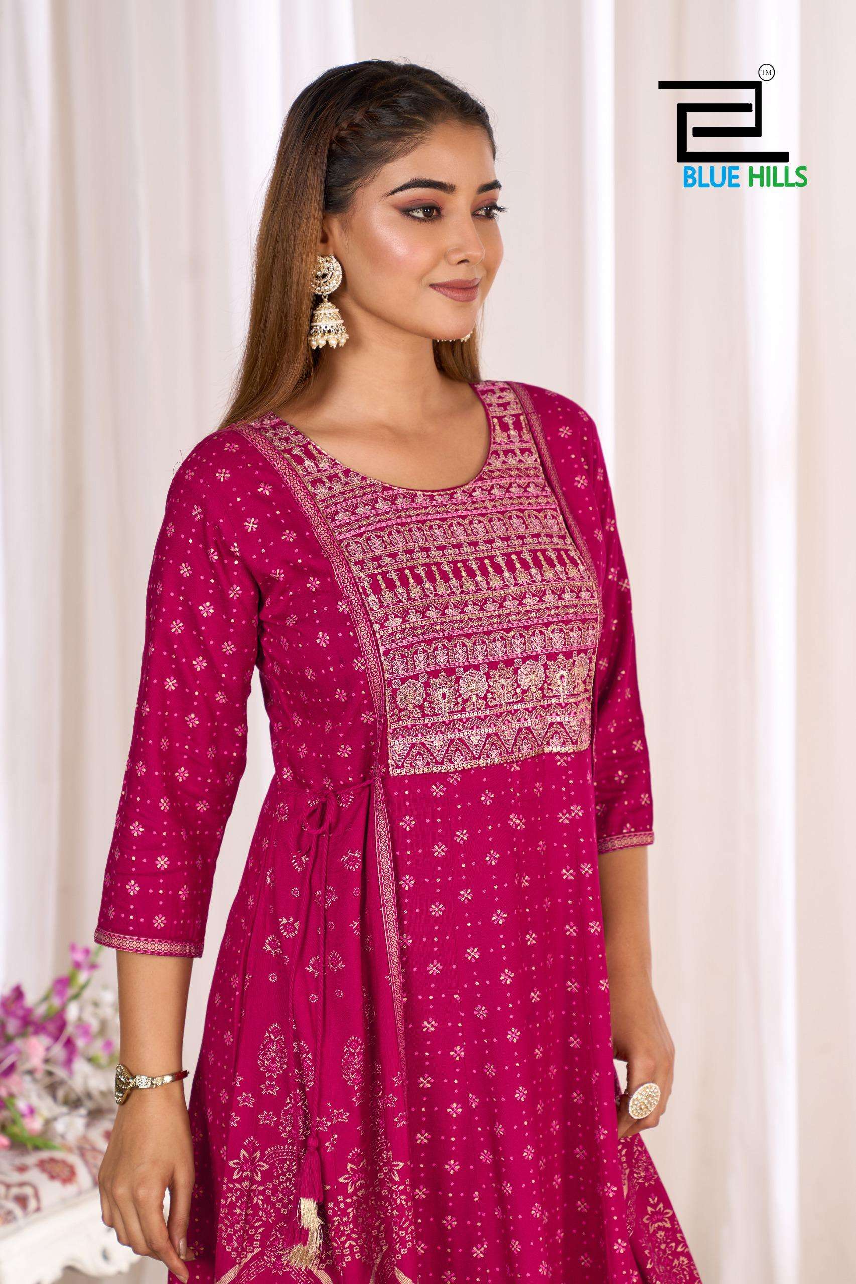 BLUE HILLS SREELEELA 1001 TO 1004 SERIES PURE RAYON EMBROIDERY KURTIS-00099