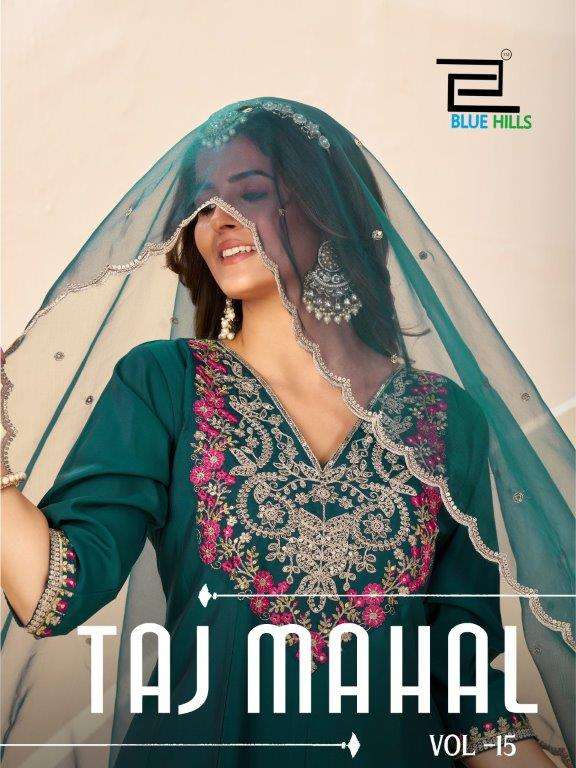 BLUE HILLS TAJ MAHAL VOL-15 1501 TO 1505 SERIES PURE ROMAN SILK EMBROIDERY DRESSES-00099