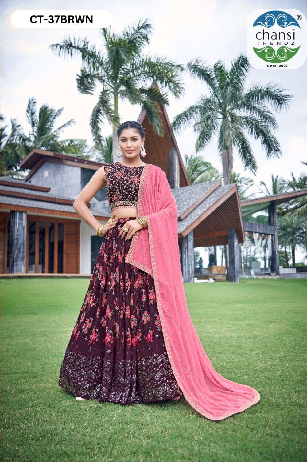 CHANSI TRENDZ CT-37 SERIES COLOUR PURE GEORGETTE EMBROIDERY LEHENGAS-00303