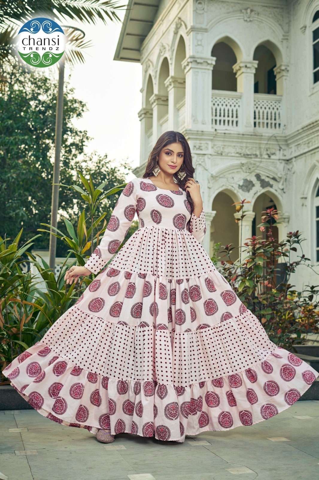 CHANSI TRENDZ INDIRA CT-345 TO CT-347 SERIES PURE POLY COTTON PRINTED GOWNS-00303