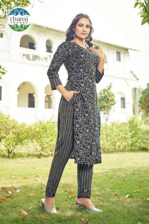 CHANSI TRENDZ LAKSHMI 423 TO 424 SERIES PURE RAYON PRINTED KURTIS-00303
