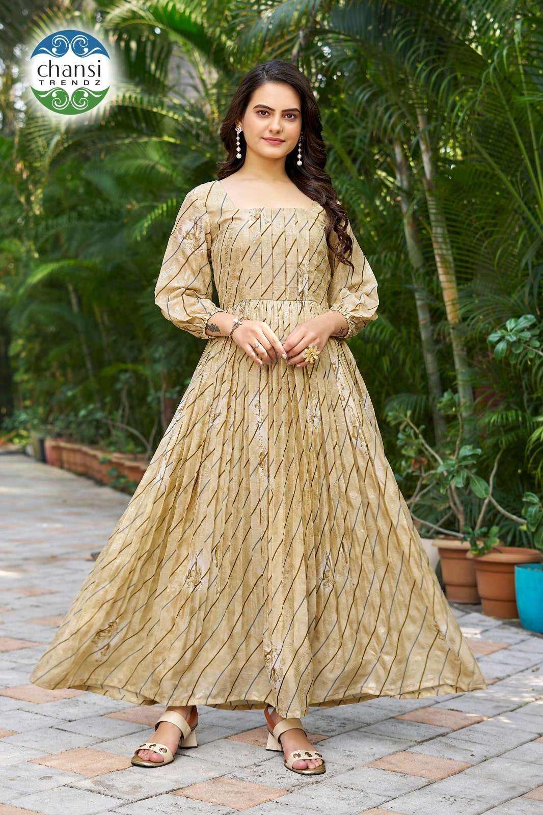 CHANSI TRENDZ PADMAJA CT-235  PURE CHINON EMBROIDERY GOWN-00303