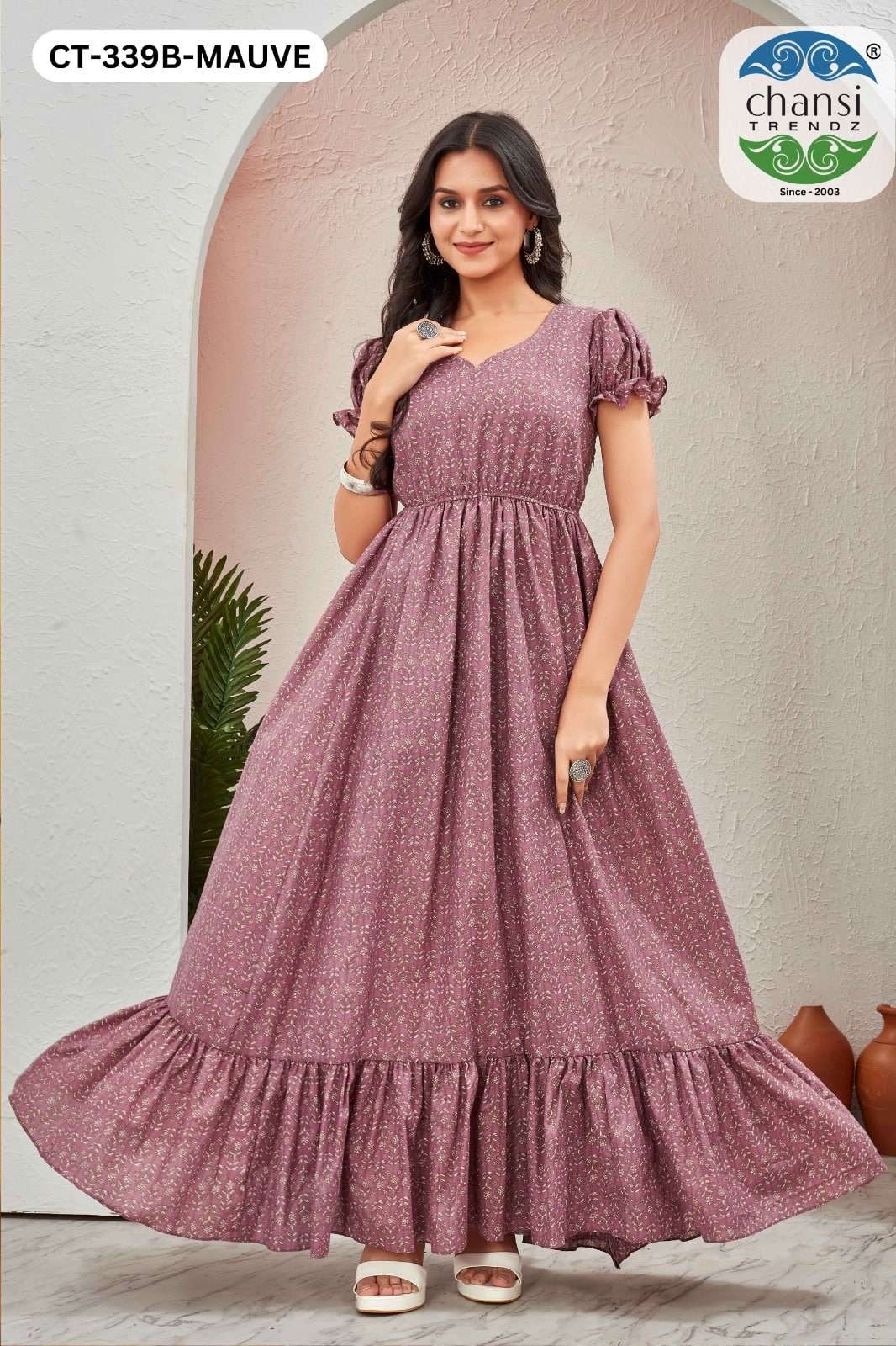 CHANSI TRENDZ STYLI CT-339-A TO CT-339-B SERIES PURE COTTON PRINTED GOWN-00303
