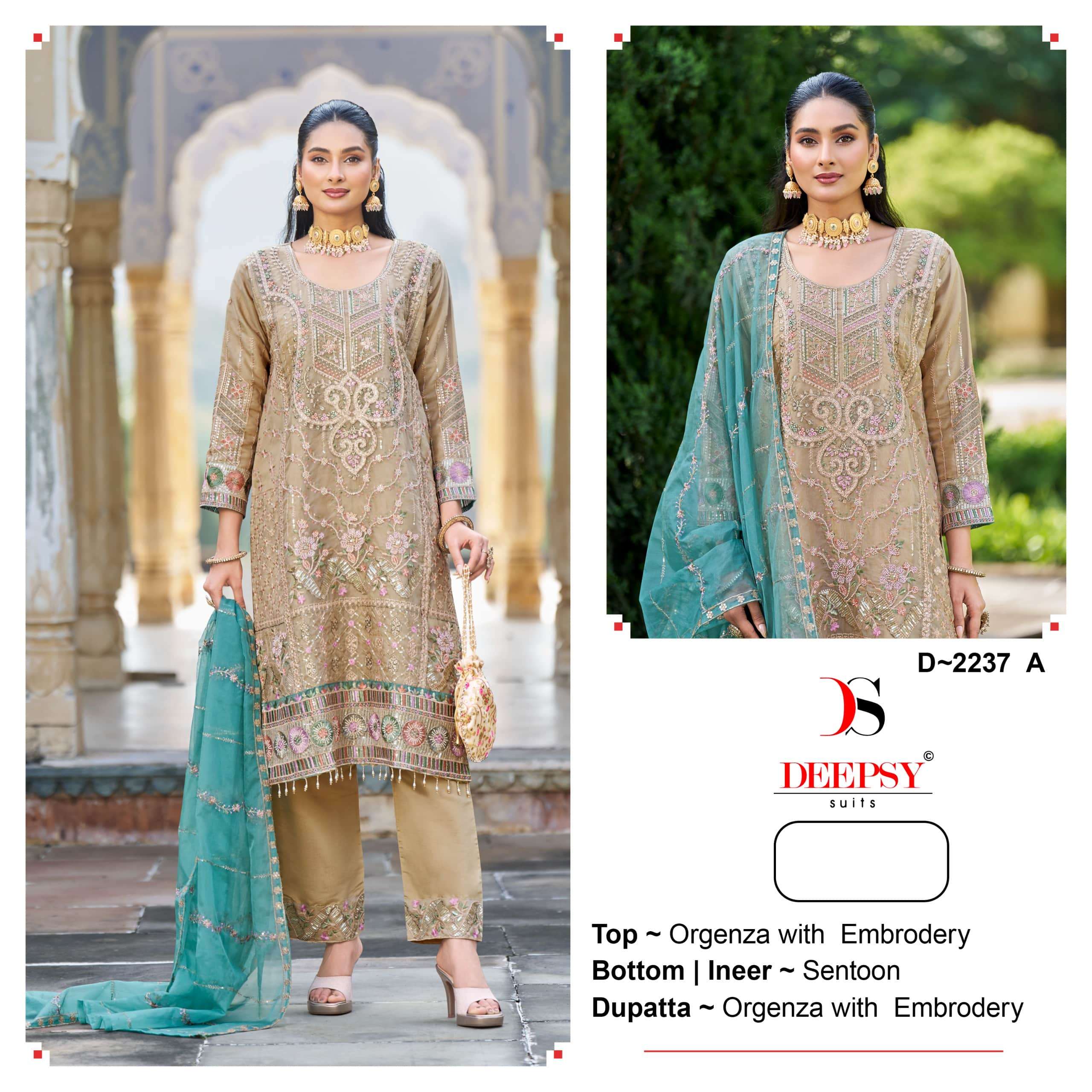 DEEPSY SUIT D-2237 PURE ORGANZA EMBROIDERY PAKISTANI DRESSES-00201