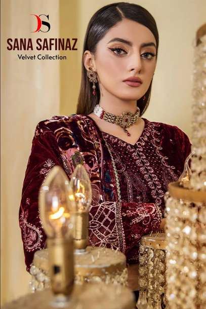 DEEPSY SUIT SANA SAFINAZ 3281 TO 3286 SERIES PURE VELVET EMBROIDERY PAKISTANI DRESSES-00201