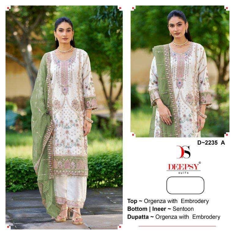 DEEPSY SUITS 2235 A TO 2235 D SERIES PURE ORGANZA EMBROIDERY DRESSES-00201 