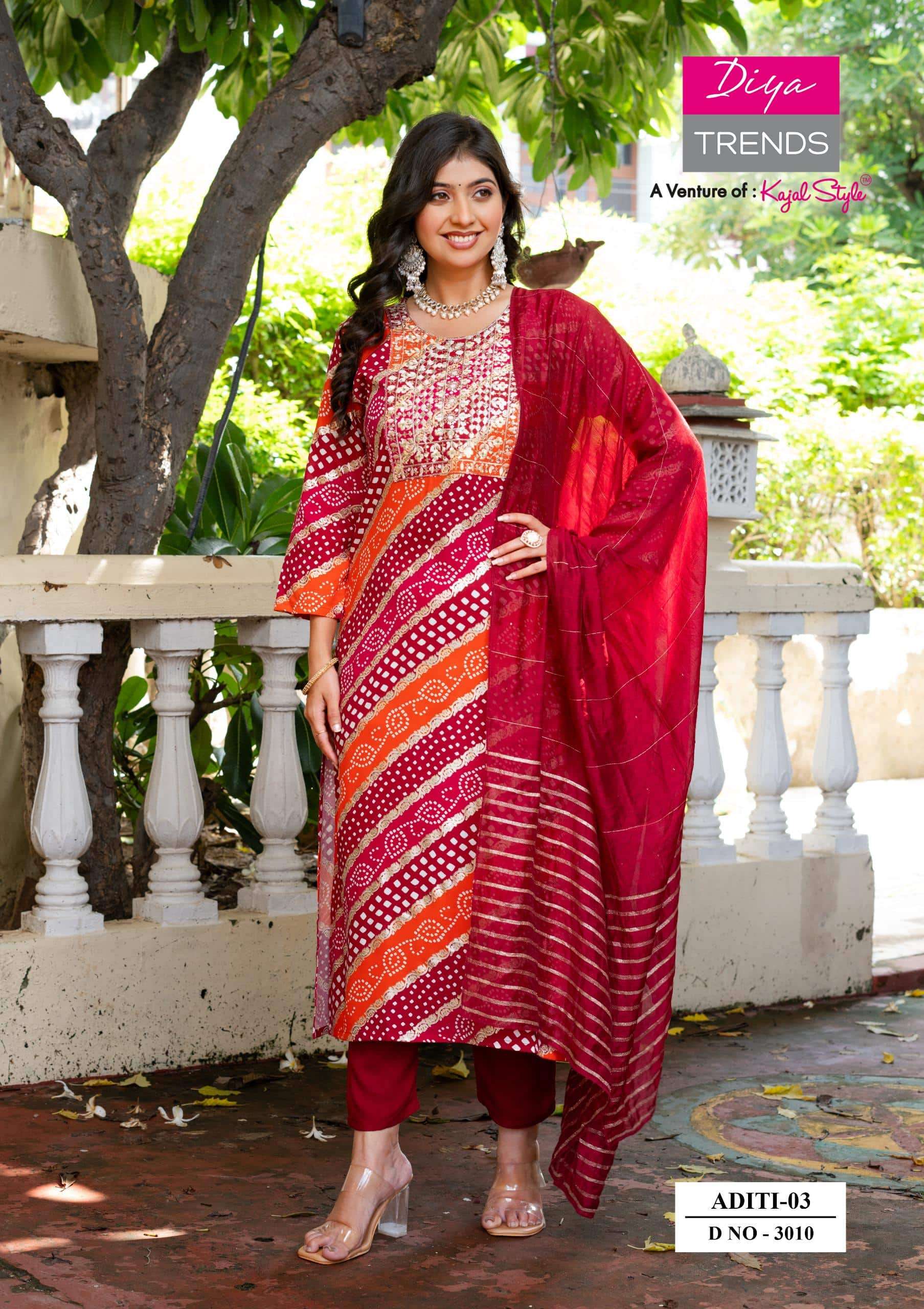 DIYA TRENDZ ADITI VOL-03 3001 TO 3010 SERIES PURE RAYON PRINTED EMBROIDERY DRESSES-00014