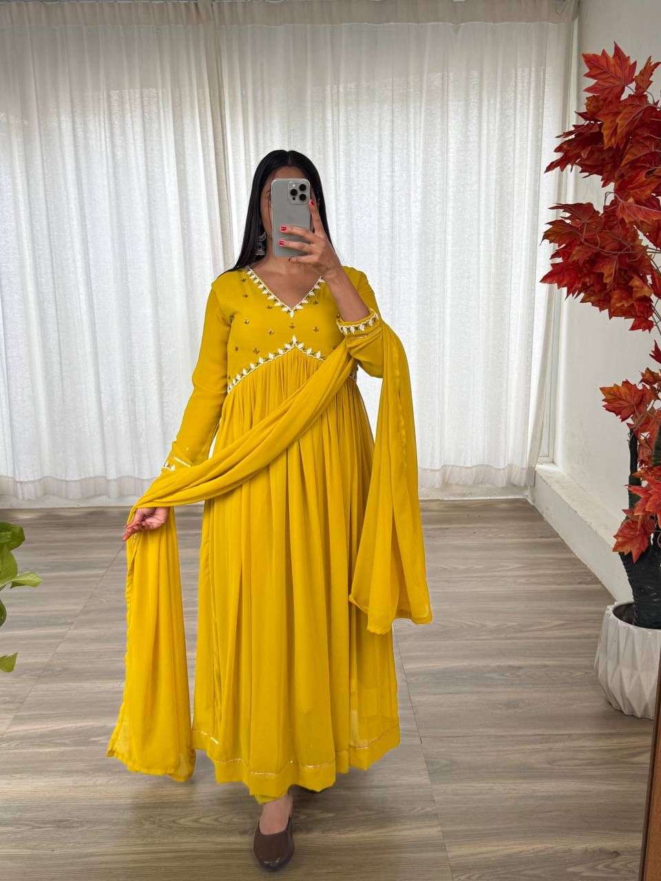 DN-407 BY ASLIWHOLESALE DESIGNER PURE FAUX GEORGETTE EMBROIDERY DRESSES-00232
