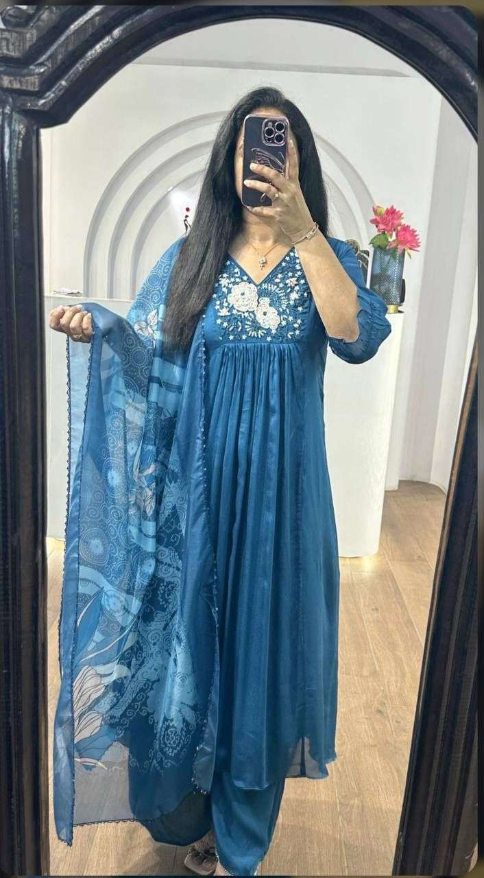 DN-459 BY ASLIWHOLESALE DESIGNER  PURE VICHITA SILK EMBROIDERY PRINTED DRESSES-00232