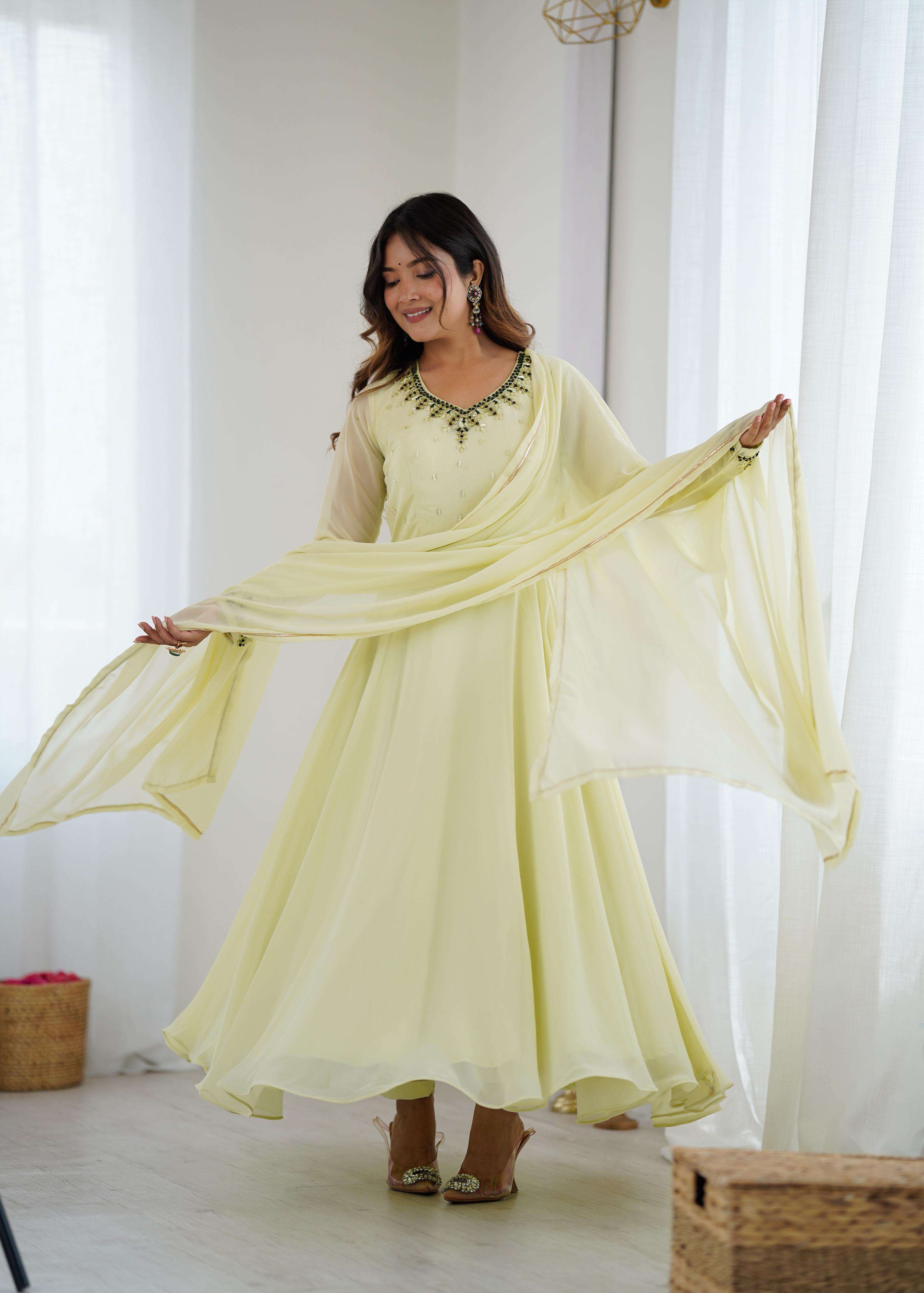 DN-507 BY ASLIWHOLESALE DESIGNER PURE FAUX GEORGETTE EMBROIDERY DRESSE-00232