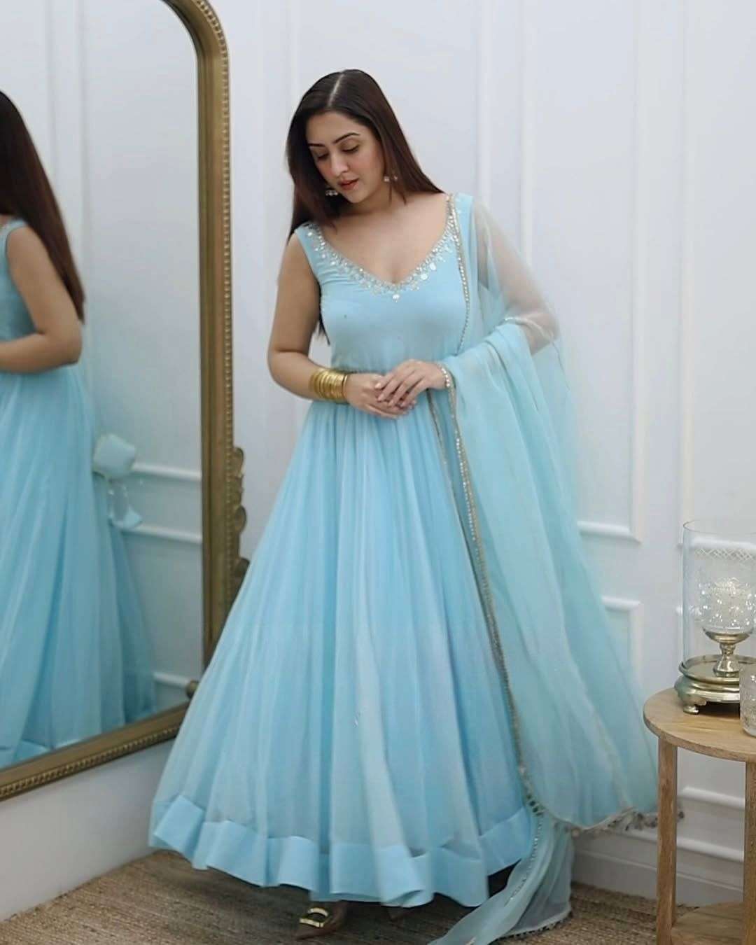 DN-509 BY ASLIWHOLESALE DESIGNER PURE FAUX GEORGETTE EMBROIDERY GOWN-00232