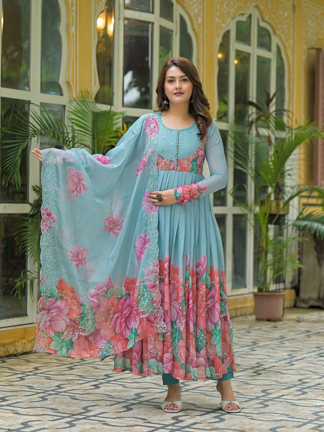 DN-514 BY ASLIWHOLESALE DESIGNER PURE FUAX GEORGETTE PRINTED DRESSES-00232