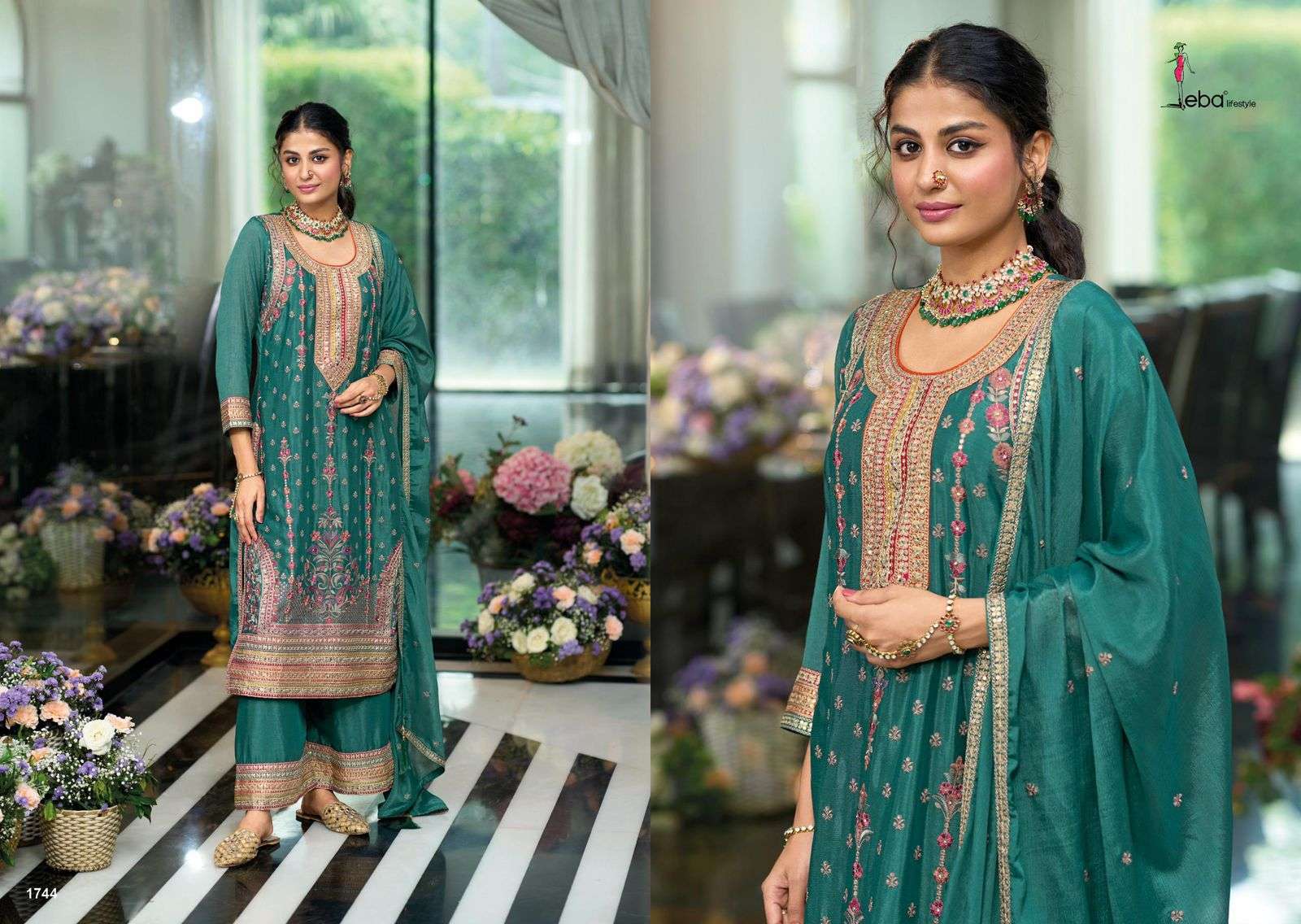 EBA LIFESTYLE RUBY-2 1742 TO 1744 SERIES PURE CHINON EMBROIDERY DRESSES-00289