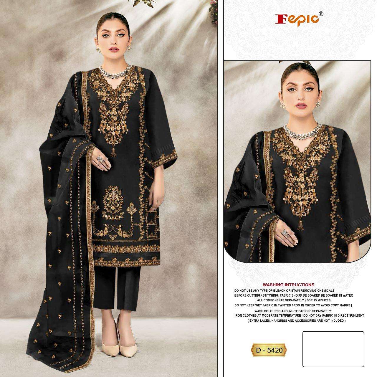 FEPIC ROSEMEEM D-5420 PURE ORGANZA EMBROIDERY PAKISTANI DRESS-00201