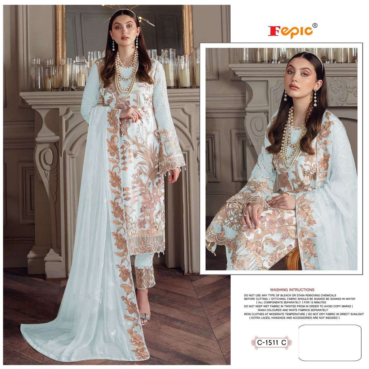 FEPIC ROSEMEEN C-1511 PURE GEORGETTE EMBROIDERY PAKISTANI DRESS-00201