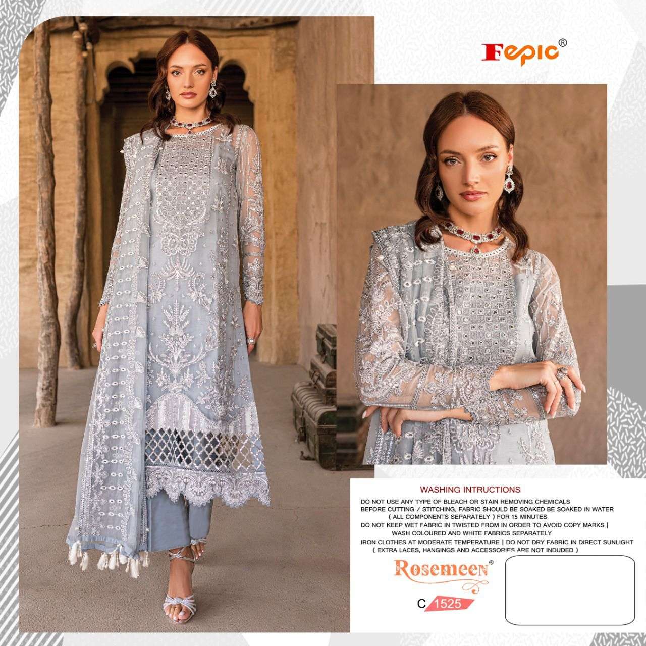 FEPIC ROSEMEEN C-1525 PURE ORGANZA MBROIDERY PAKISTANI DRESS-00201