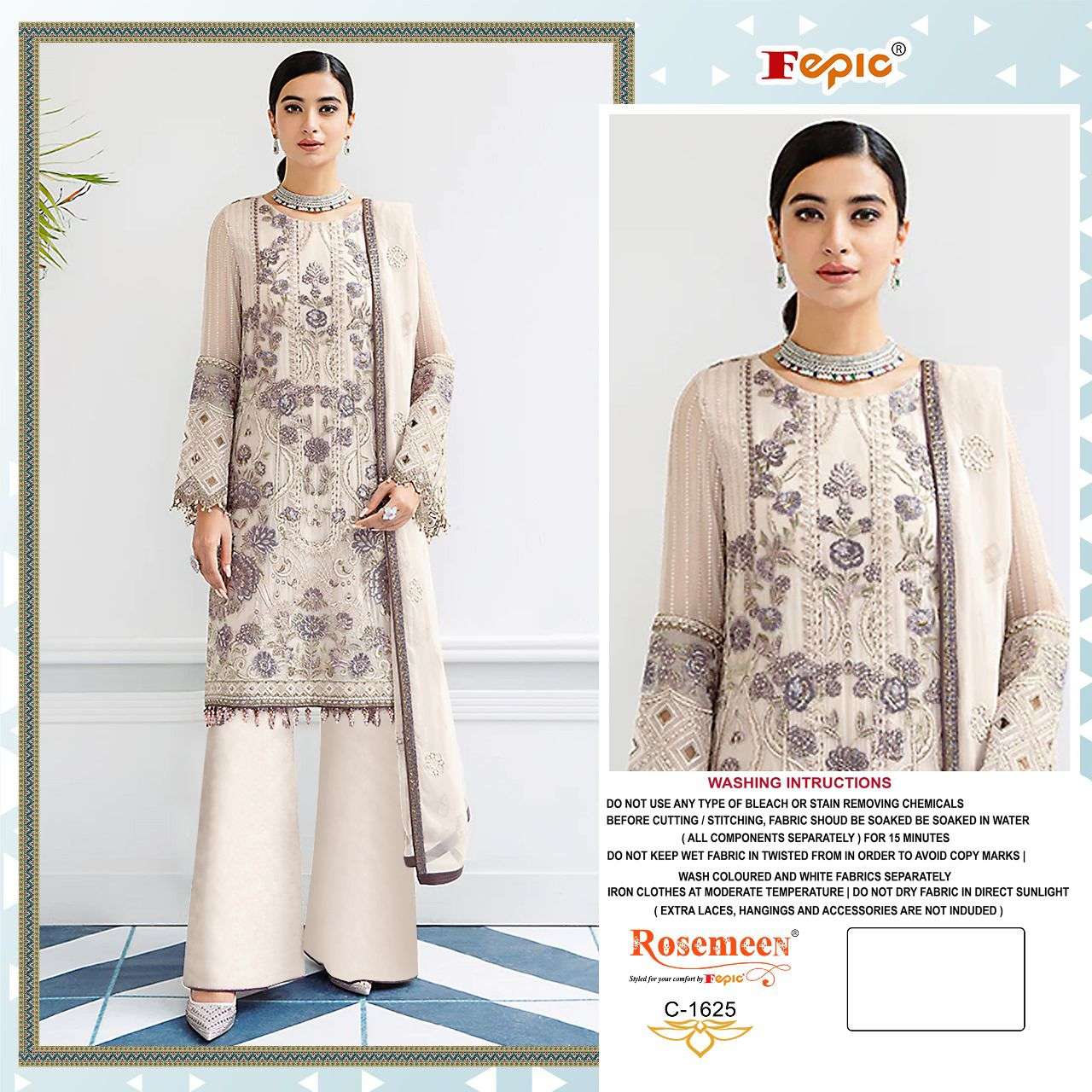 FEPIC ROSEMEEN C-1625 PURE GEORGETTE EMBROIDERY PAKISTANI DRESS-00201