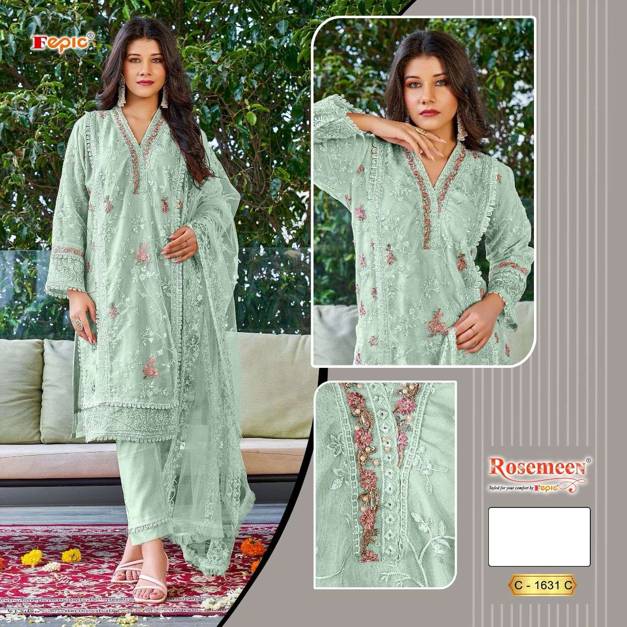 FEPIC ROSEMEEN C-1631 PURE ORGANZA EMBROIDERY PAKISTANI DRESS-00201