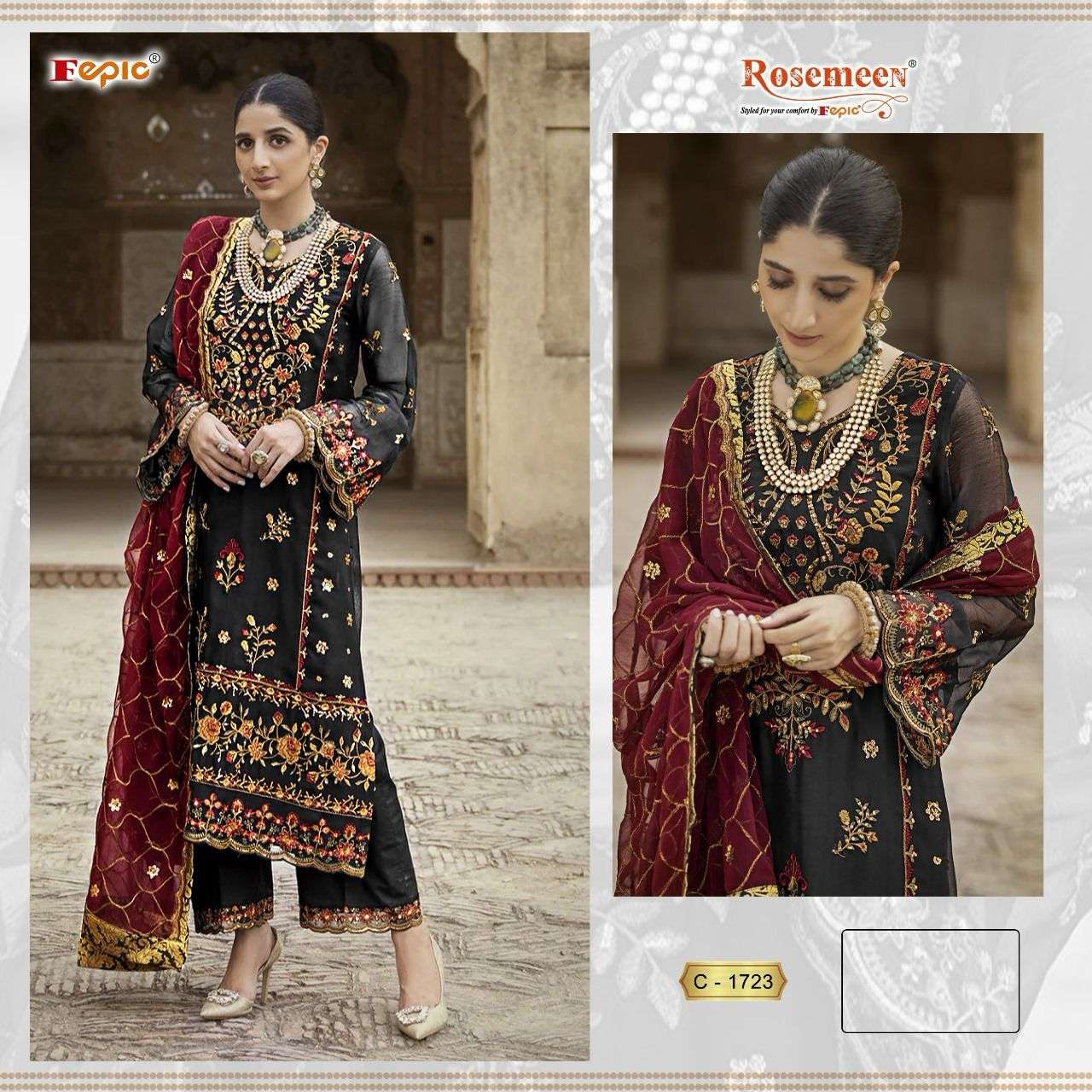 FEPIC ROSEMEEN C-1723 PURE ORGANZA EMBROIDERY PAKISTANI DRESS-00201