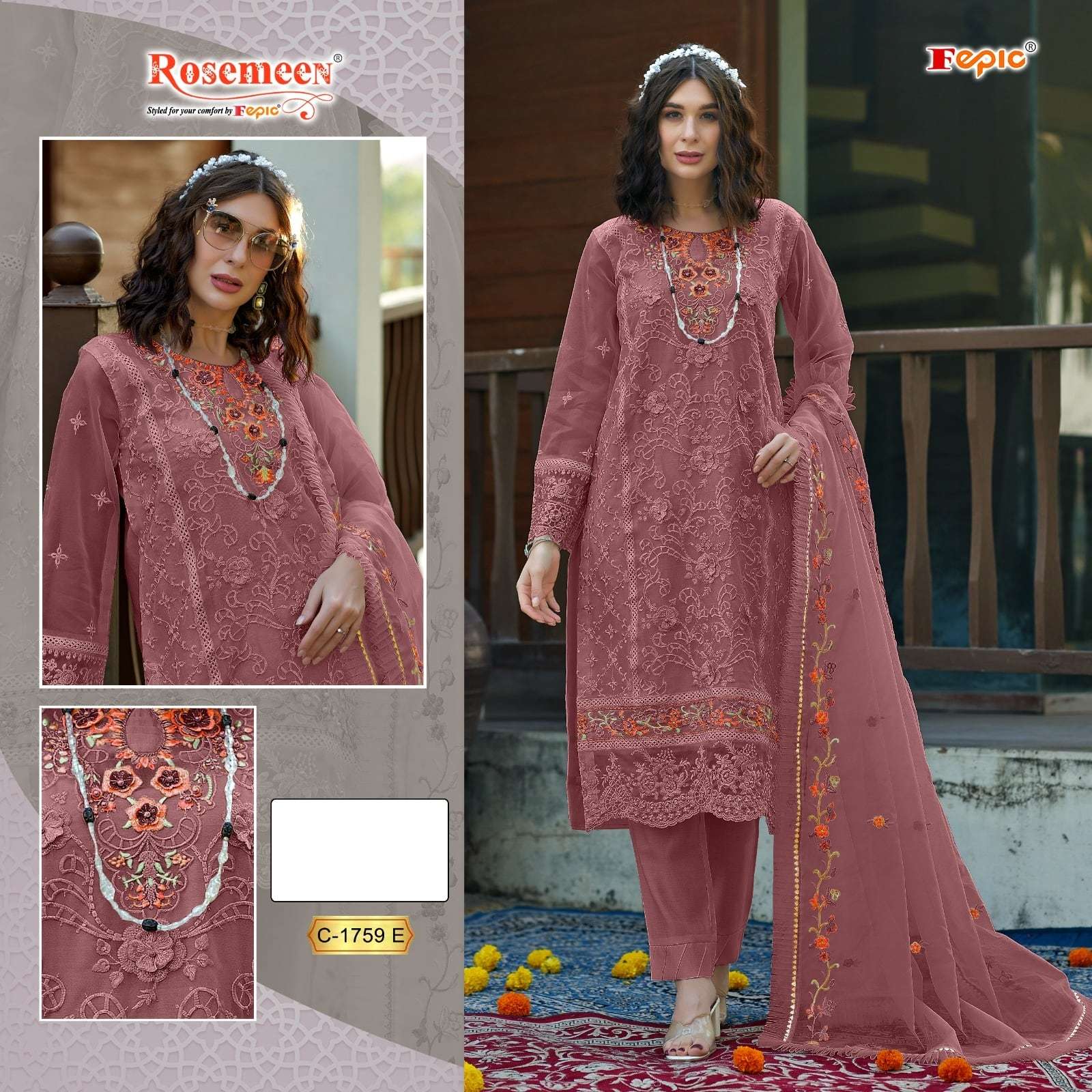FEPIC ROSEMEEN C-1759 PURE ORGANZA EMBROIDERY PAKISTANI DRESSES-00201