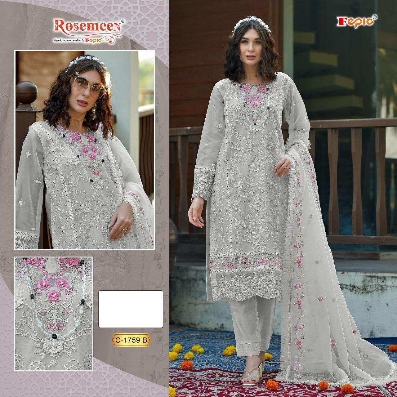 FEPIC ROSEMEEN C-1759 SERIES PURE ORGANZA EMBROIDERY PAKISTANI DRESS-00201