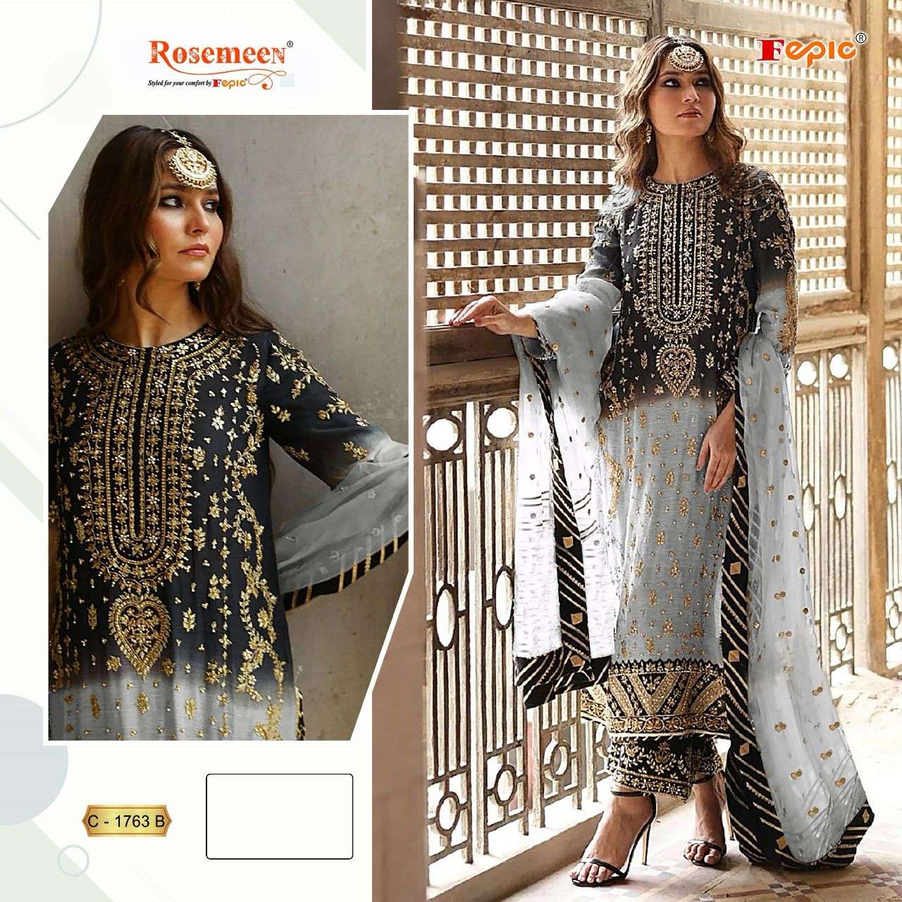FEPIC ROSEMEEN C-1763  PURE TUBBY SILK  EMBROIDERY PAKISTANI DRESSES-00201