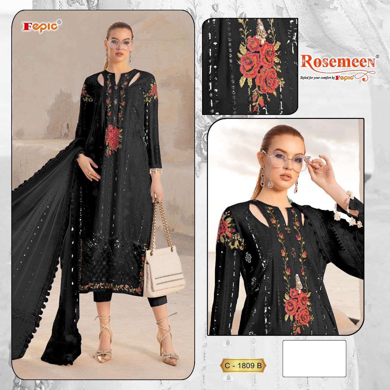 FEPIC ROSEMEEN C-1809 PURE COTTON EMBROIDERY PAKISTANI DRESS-00201