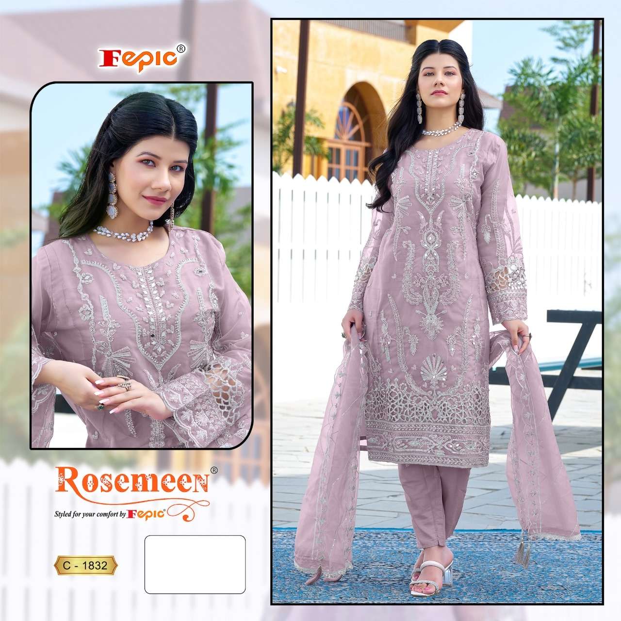 FEPIC ROSEMEEN C-1832 PURE ORGANZA EMBROIDERY PAKISTANI DRESSES-00201