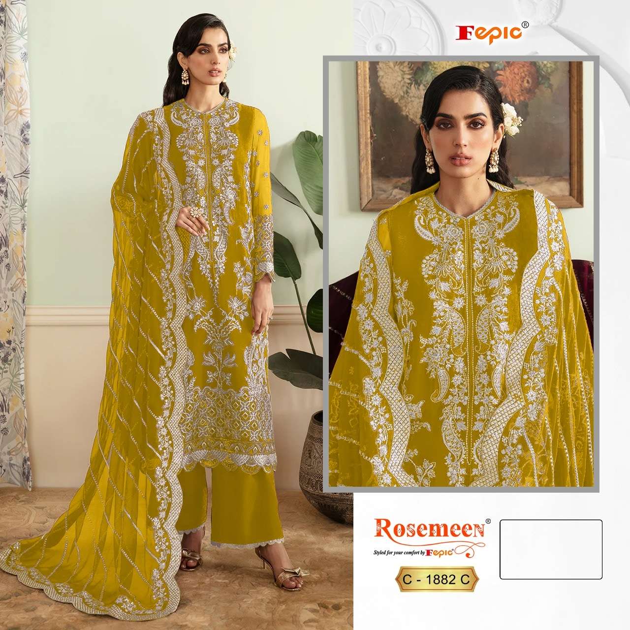 FEPIC ROSEMEEN C-1882 PURE GEORGETTE EMBROIDERY PAKISTANI DRESS-00201