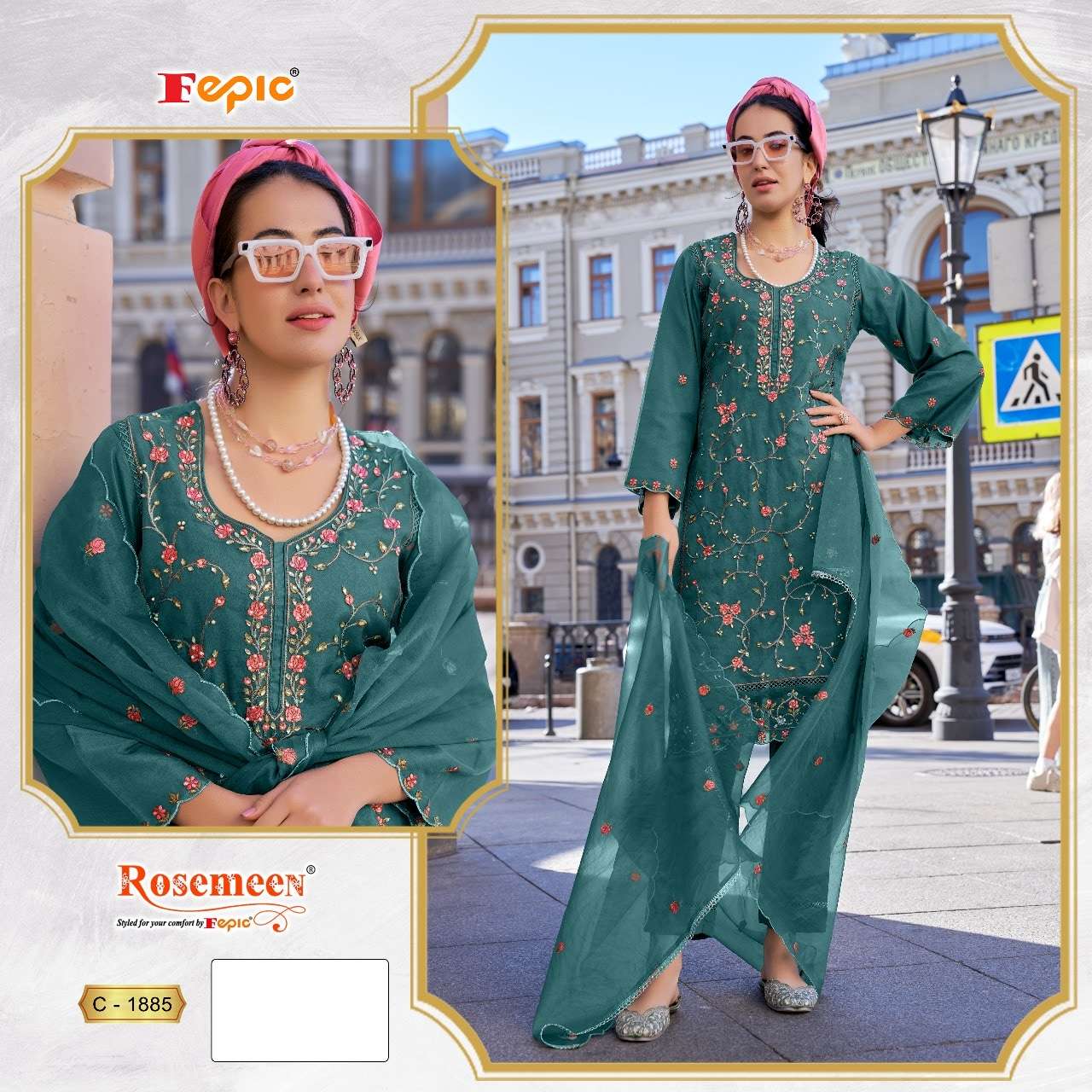 FEPIC ROSEMEEN C-1885 PURE ORGANZA EMBROIDERY PAKISTANI DRESSES-00201