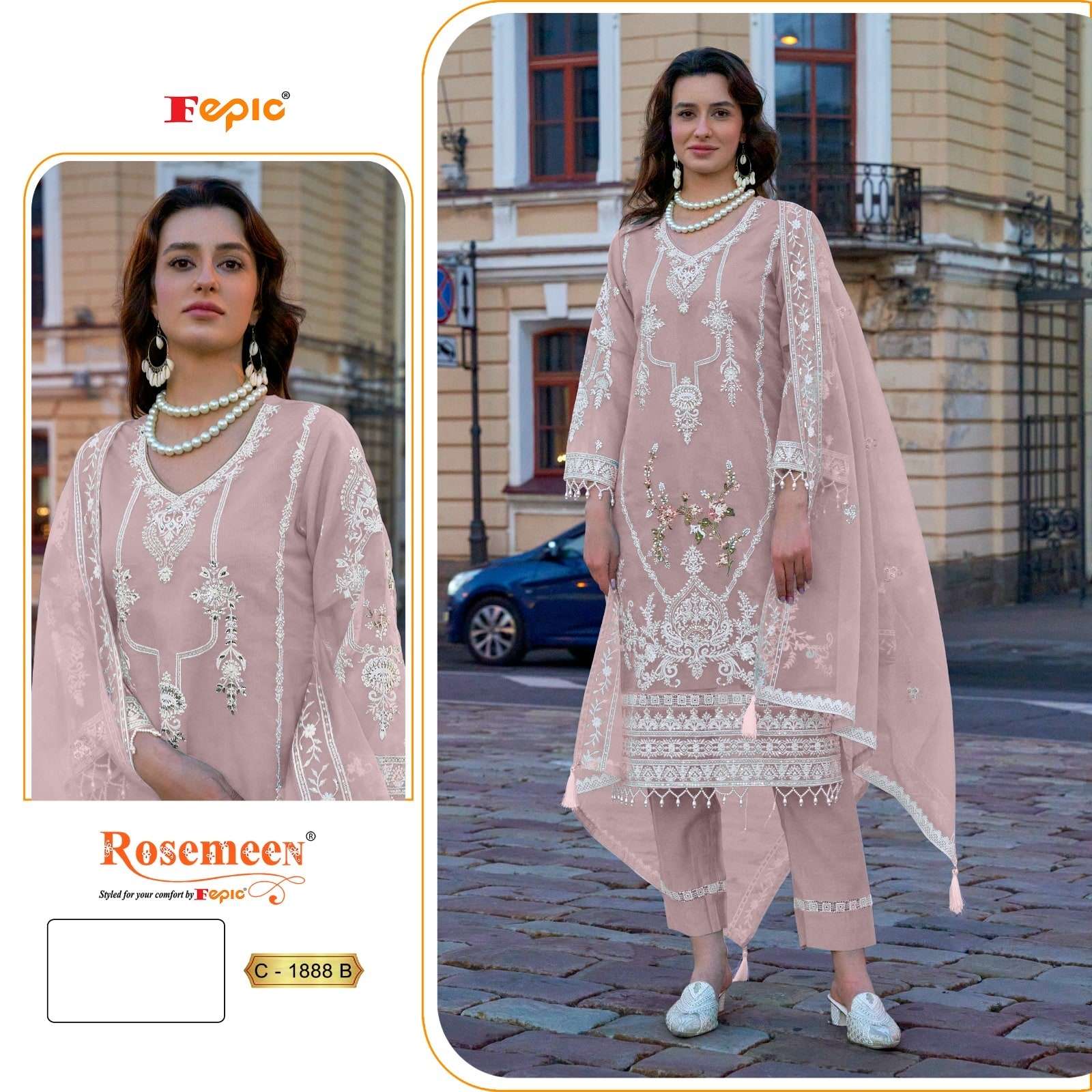 FEPIC ROSEMEEN C-1888 PURE ORGANZA EMBROIDERY PAKISTANI DRESSES-00201