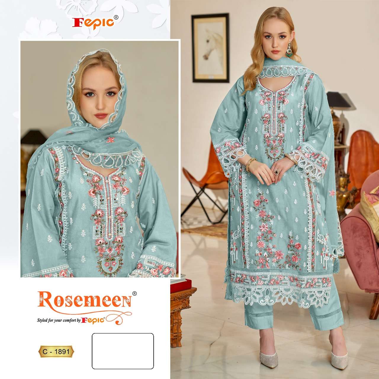 FEPIC ROSEMEEN C-1891 PURE ORGANZA EMBROIDERY PAKISTANI DRESSES-00201