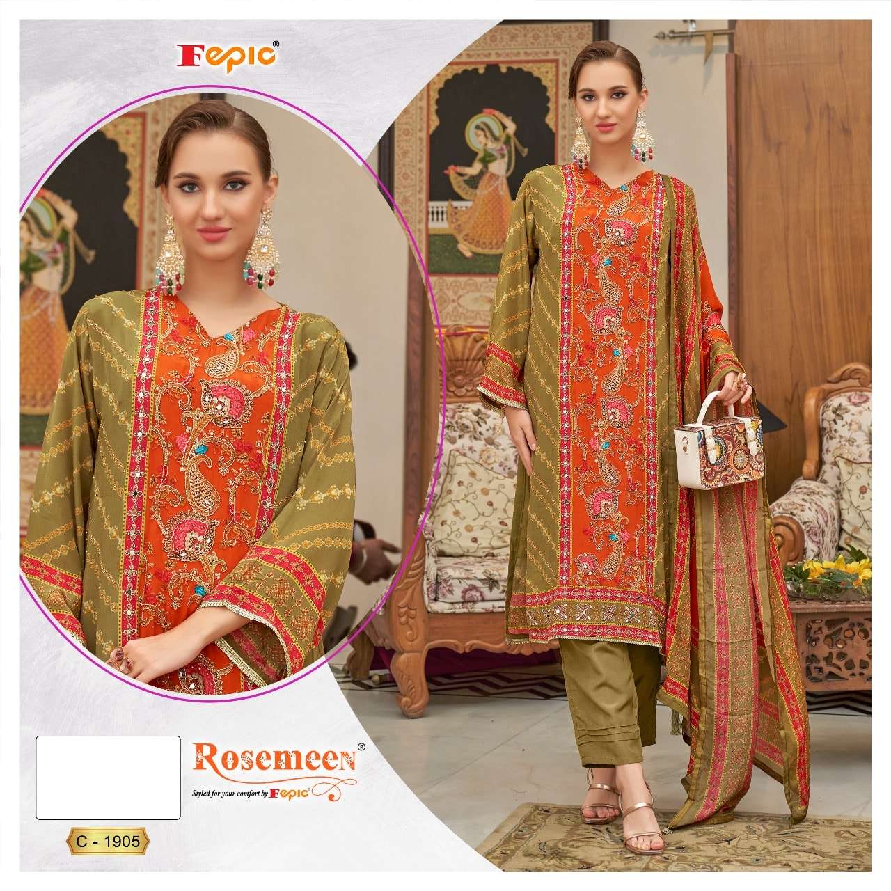 FEPIC ROSEMEEN C-1905 PURE CREPE EMBROIDERY PAKISTANI DRESS-00201