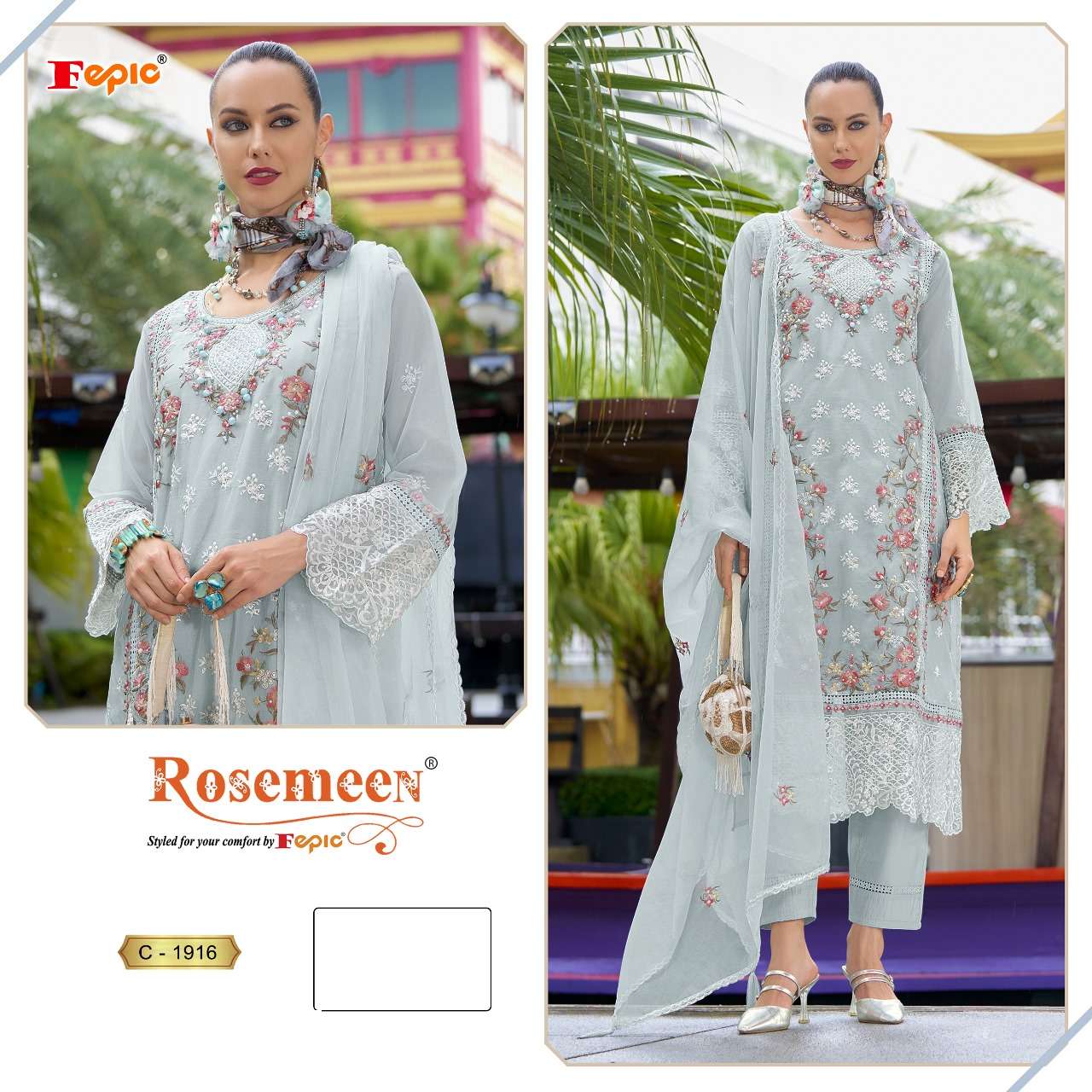 FEPIC ROSEMEEN C-1916 PURE HEAVY ORGANZA EMBROIDERY PAKISTANI DRESSES-00201