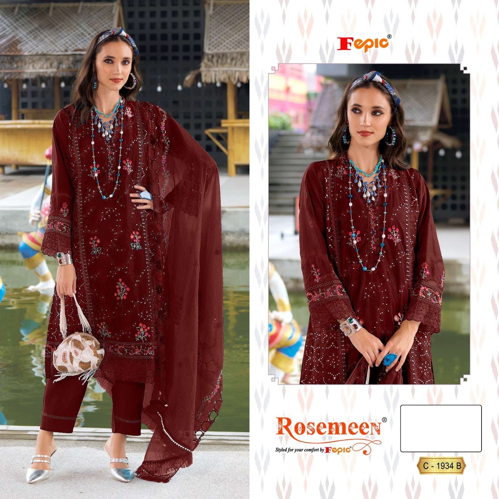 FEPIC ROSEMEEN C-1934 PURE ORGANZA EMBROIDERY PAKISTANI DRESSES-00201