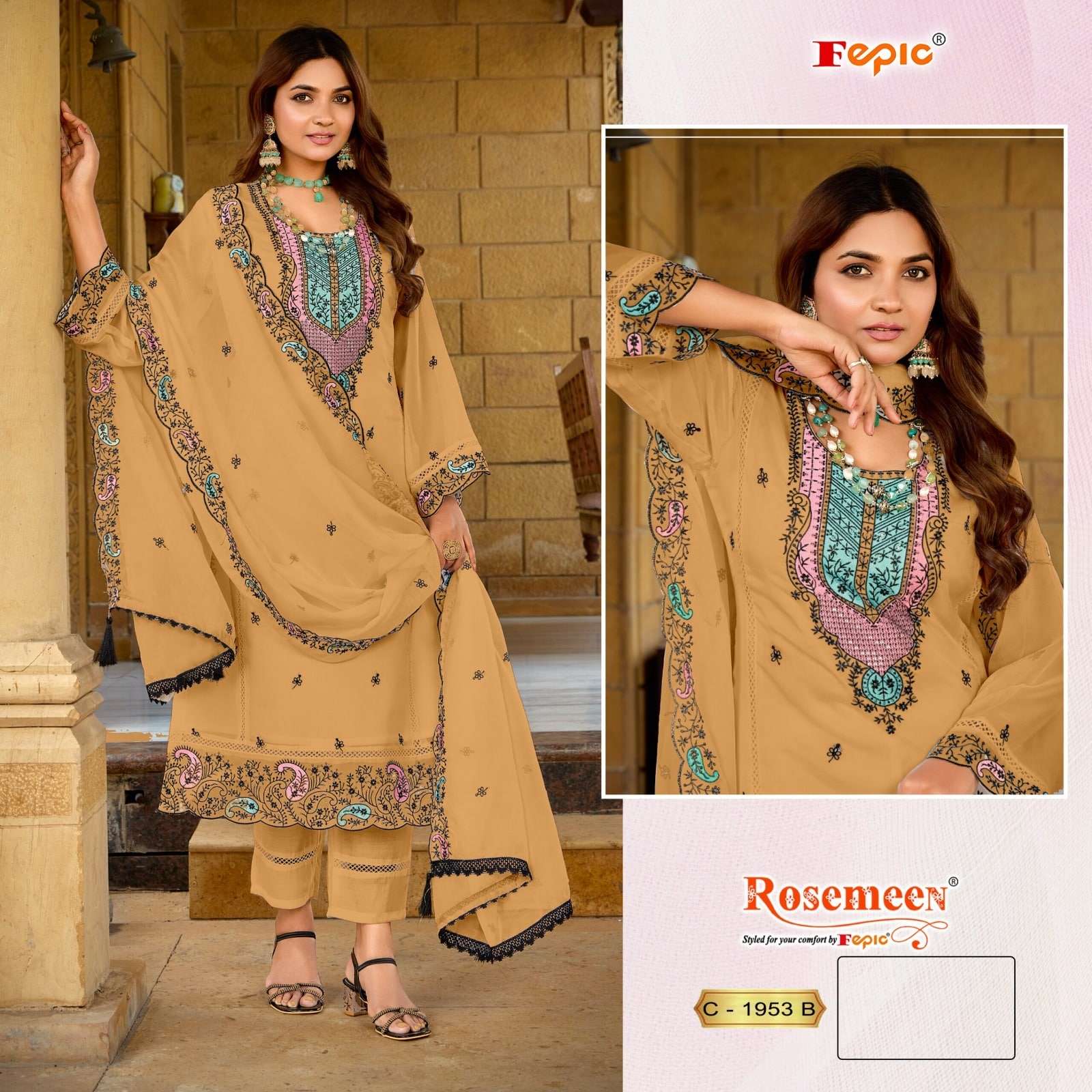 FEPIC ROSEMEEN C-1953 PURE ORGANZA EMBROIDERY PAKISTANI DRESSES-00201