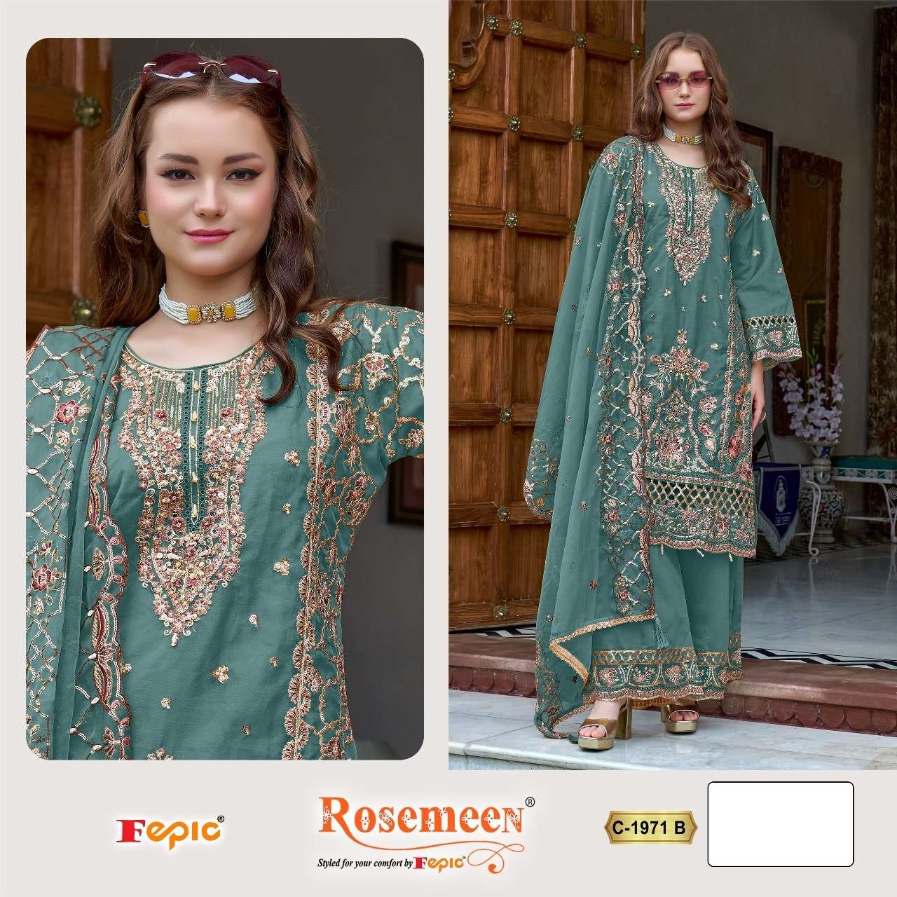 FEPIC ROSEMEEN C-1971 PURE ORGANZA EMBROIDERY PAKISTANI DRESS-00201