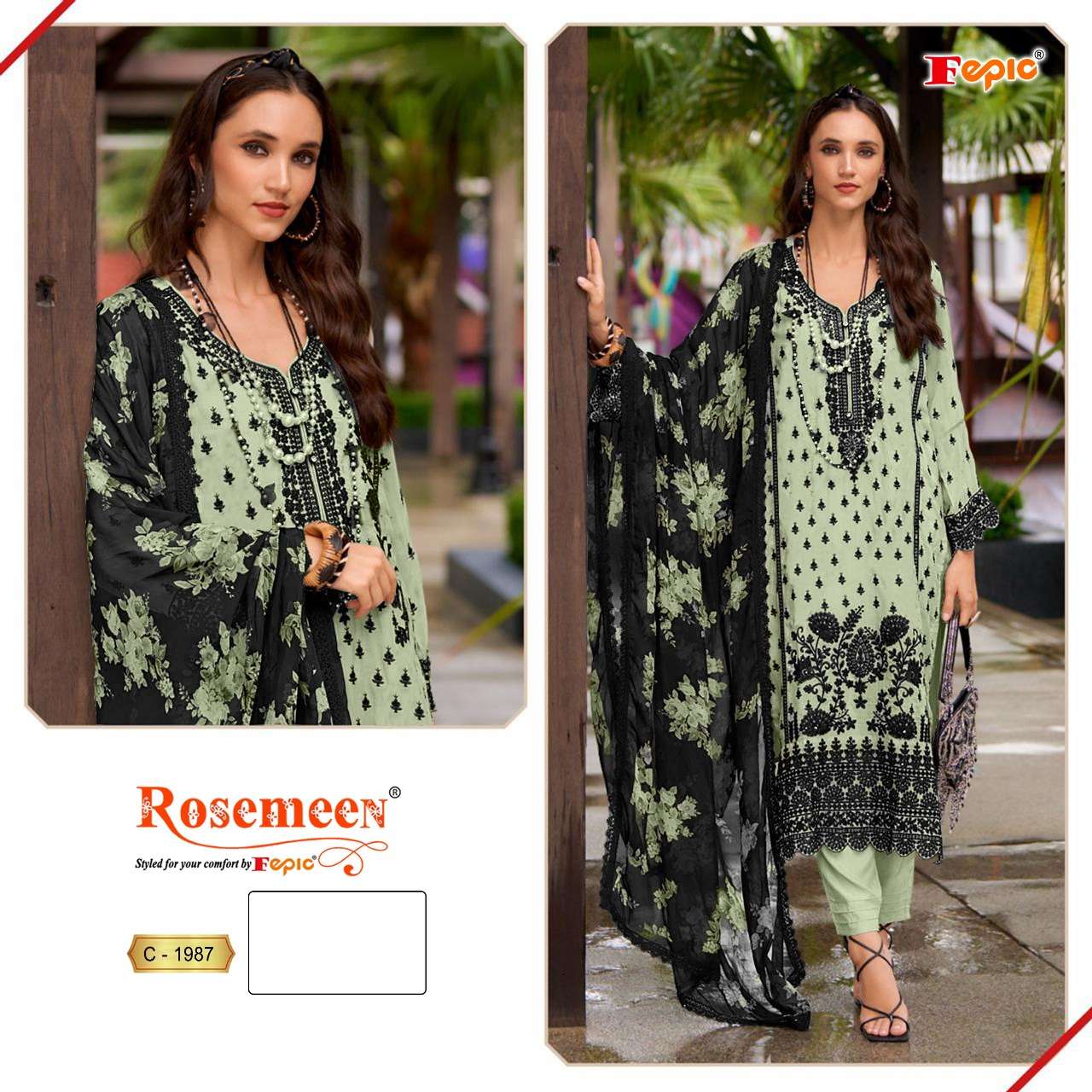 FEPIC ROSEMEEN C-1987 HEAVY EMBROIDERY ORGANZA PAKISTANI DRESS-00201