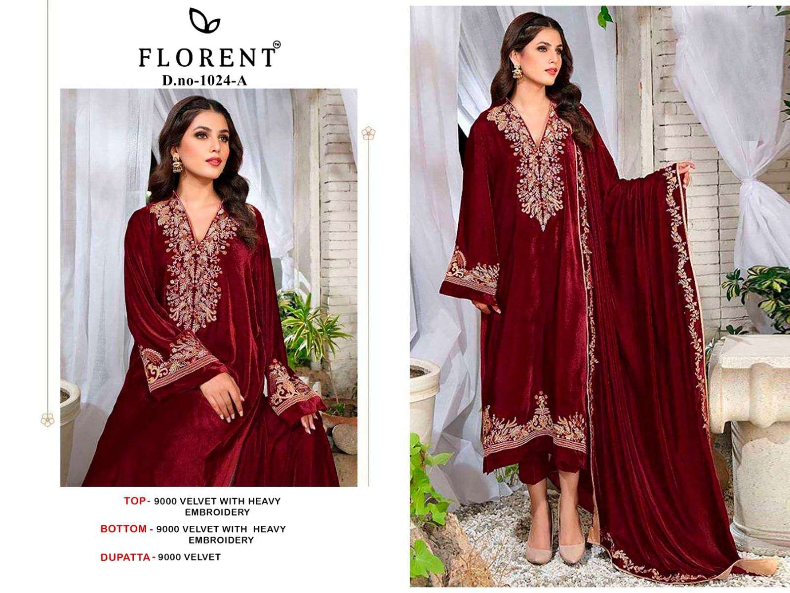 FLORENT 1024 PURE 9000 VELVET EMBROIDERY PAKISTANI DRESSES-00062
