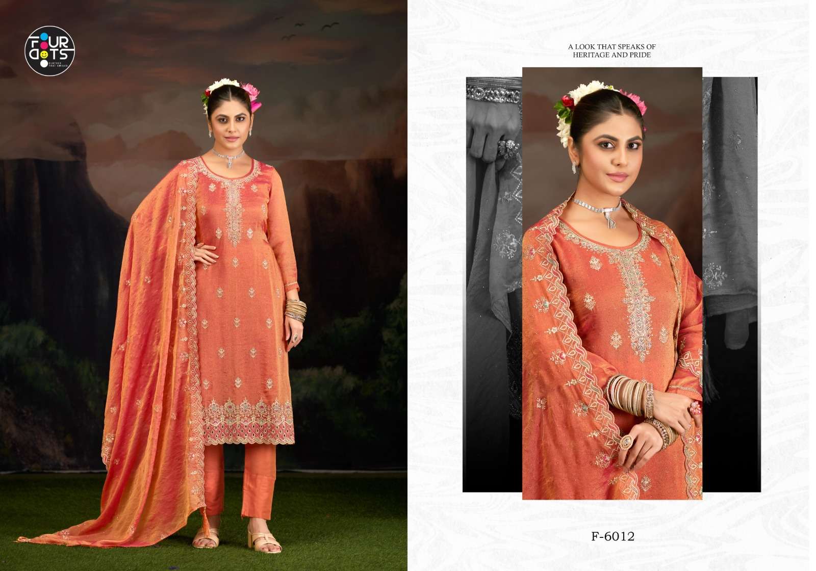 FOUR DOTS INDHIKA 6011 TO 6014 SERIES PURE SILK EMBROIDERY DRESSES-00028