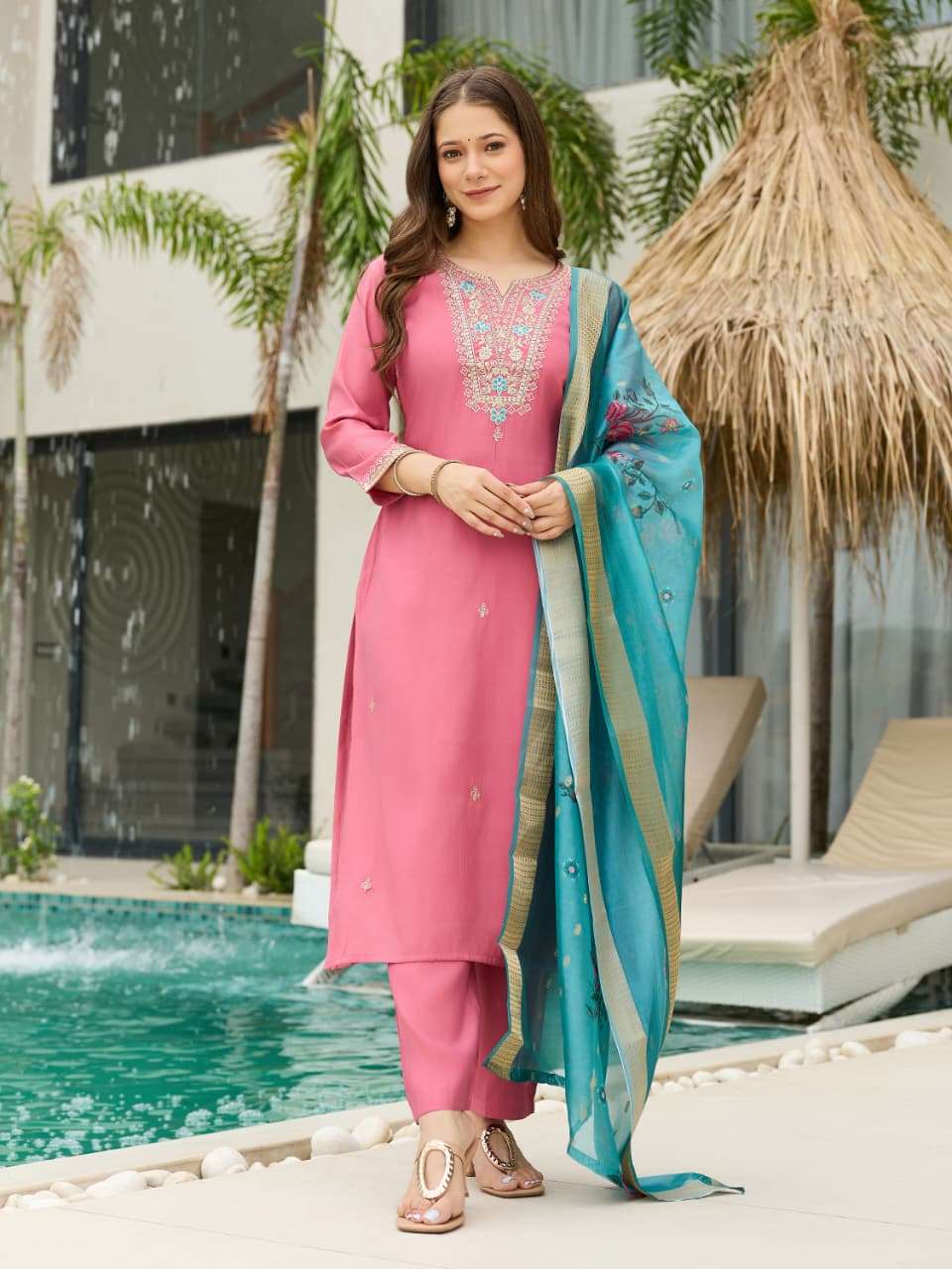 GAJRI BY ASLIWHOLESALE DESIGNER PURE VISCOSE EMBROIDERY PRINTED DRESSES-00264