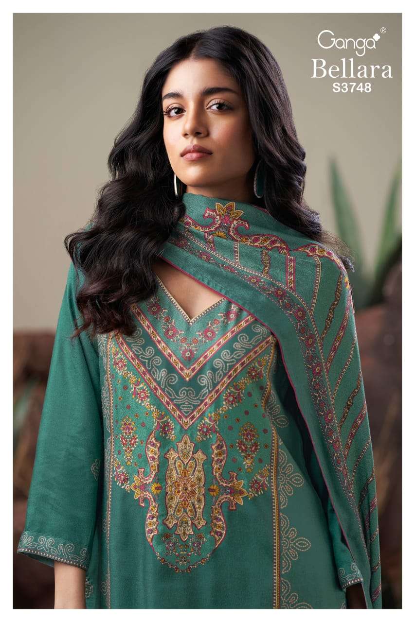 GANGA FASHION BELLARA S-3748 SERIES  PURE PASHMINA PRINTED DRESSES-00252